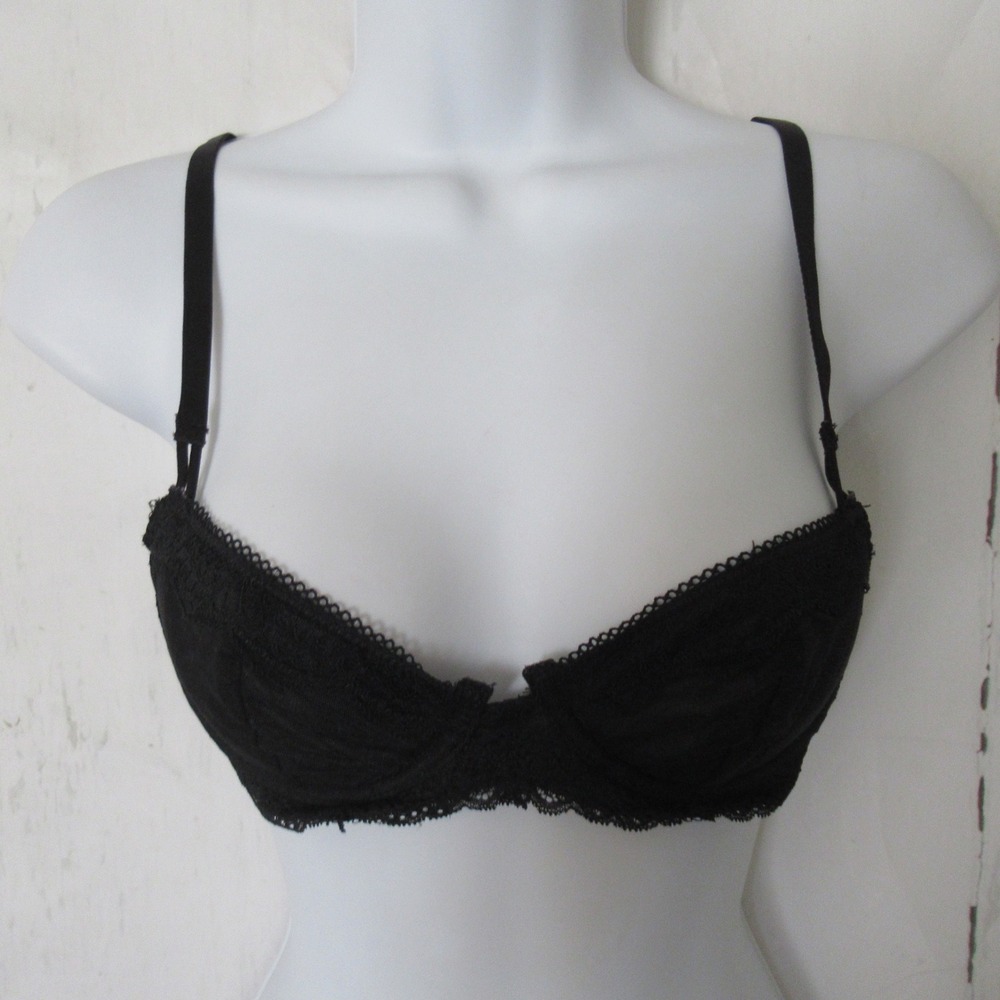 She‎ Curve Bra 32B Black Lace Half Cup Push Up Underwire Back Closure